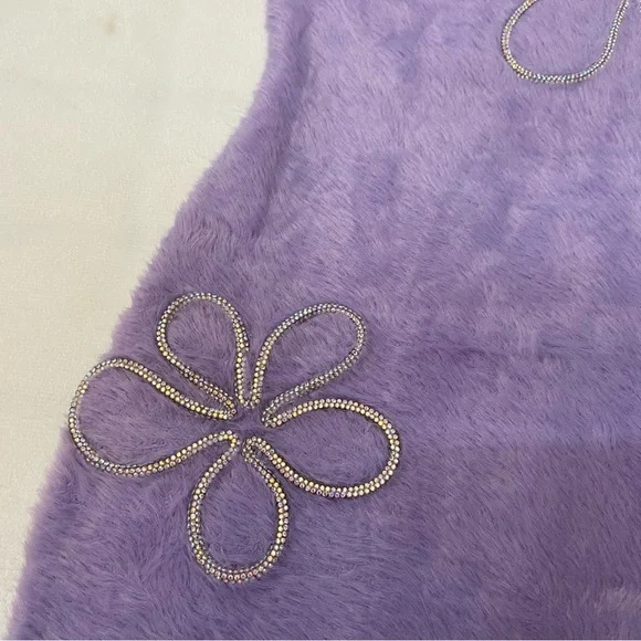 New! For Love And Lemons Finley Purple rhinestone fur Mini Dress 2615 - Picture 9 of 16